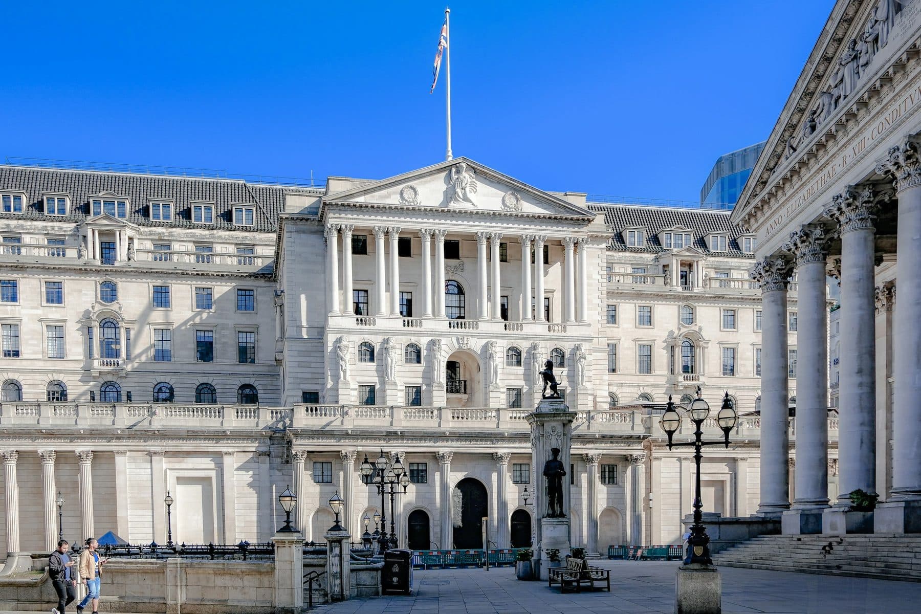 The front of the Bank of England at Bank junction in the City of London